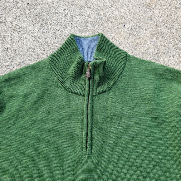 Brooks brothers sweater mens large green 1/4 zip merino wool - Picture 3 of 14